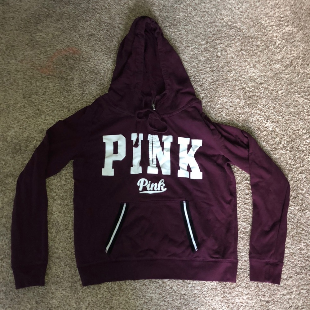 PINK Burgundy Hoodie/Quarter-zip